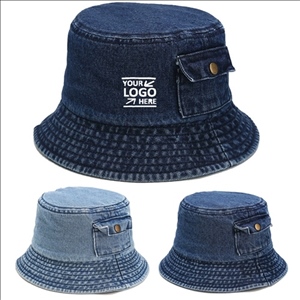 Denim Fisherman Bucket Hat With Pocket